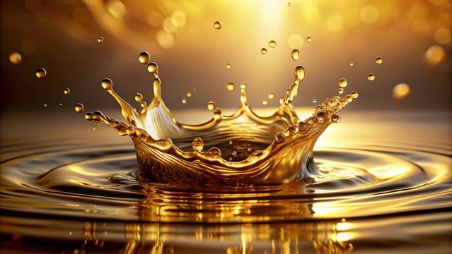 Golden liquid splash illuminated by light creating visually stunning effect for stock photo
