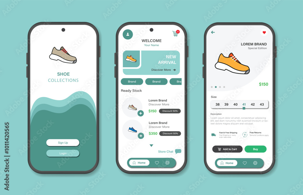 Wall mural online shoe store design for mobile applications. shoe purchasing platform screen. graphical user in
