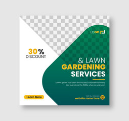 Lawn and gardening or landscaping service social media post and web banner template