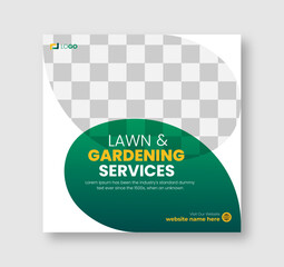Lawn and gardening or landscaping service social media post and web banner template