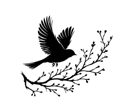 recommend clip art: set of silhouettes of birds, bird on a branch