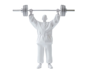 Weightlifter performing a strong lift, white isolated background.