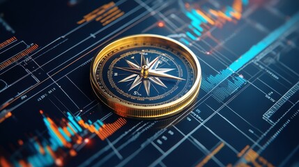 Golden compass and price charts, investment direction