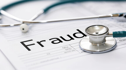 Stethoscope on document highlighting healthcare fraud concept.