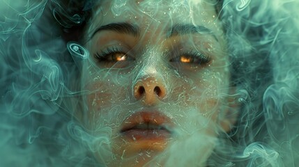 Mystical Portrait: Woman's Face Emerging From Smoke