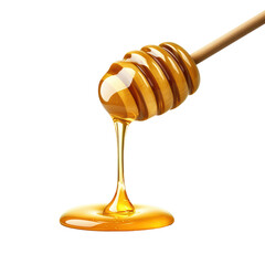 Drizzling golden honey from a wooden dipper