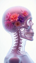 Naklejka premium X-ray style skull with flowers growing inside