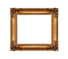 Antique golden picture frame isolated on white background.