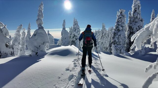Cross Country skier high on mountain top