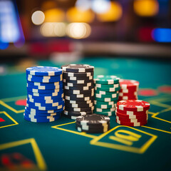 Fototapeta premium Poker chips on a casino table. Gambling chips. Gambling concept