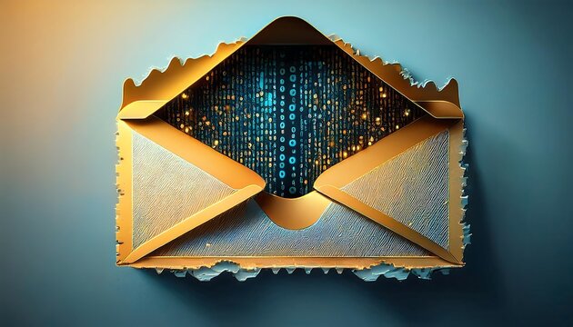 Email icon cut-out of paper hole with binary code inside