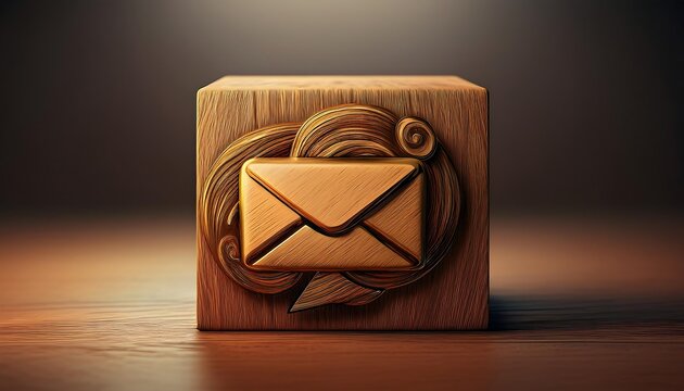 Email icon on a wooden cube mail communication or technology