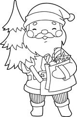 Hand drawn Santa Claus. Isolated on white. Coloring page. Sketch. Children's drawing. Vector illustration.