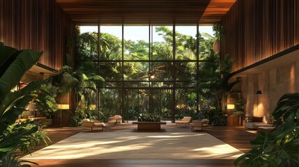 Obraz premium Luxury Lobby with Tropical Views