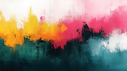 abstract background with bold brush strokes in pink yellow green ,white creating dynamic ,vibrant texture
