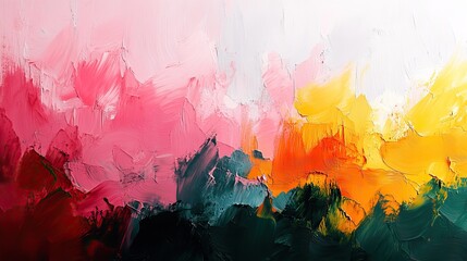 abstract background with bold brush strokes in pink yellow green ,white creating dynamic ,vibrant texture