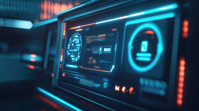 Futuristic Car Dashboard with Neon Lights