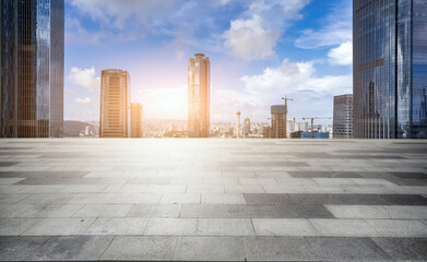 Panoramic Urban Skyline with Modern Buildings Against a Dramatic Sky
