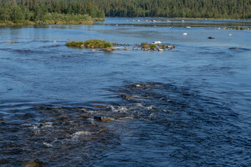 The Pirenga River on a sunny July day. Murmansk region, Russia