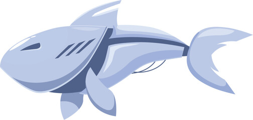 Futuristic, metallic robot fish swimming gracefully underwater, showcasing advanced technology and aquatic exploration