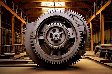 cogsaw a massive mechanical saw with interlocking gears and a ce