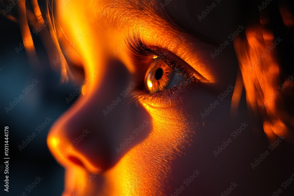 Poster a stunning close-up of a child's eye captures the intricacies of the iris, illuminated by warm sunli