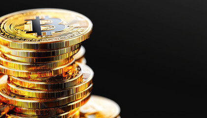 A stack of gold coins with a black background