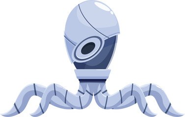 Futuristic robot octopus with glowing eyes and tentacles is exploring new worlds