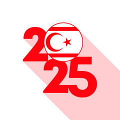 2025 banner with Northern Cyprus flag inside. Vector illustration.