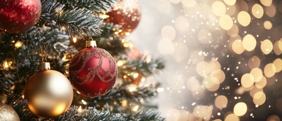 A Christmas tree with many red and gold ornaments