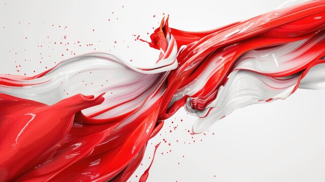 Elegant red and white fabric waves flowing smoothly, Monako National Day