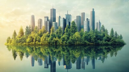 an illustration of energy efficiency in modern cityscape showcasing eco friendly buildings with low power consumption symbolizing green business practices ,sustainable investments