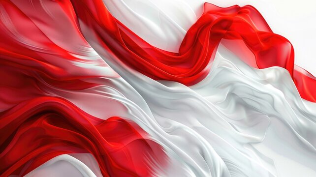 Elegant red and white fabric waves flowing smoothly, Monako National Day