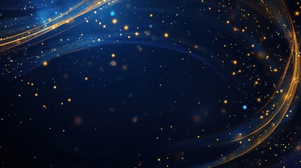 Abstract fireworks in dazzling blue and gold, lighting up the night in a New Year celebration scene, with space for a holiday message.