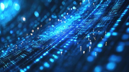 Abstract digital representation of data flow with glowing blue lines and particles.