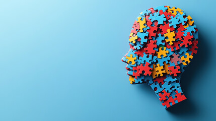 Children head silhouette in puzzle concept style in blue background for celebrating Autism Children Day, World Children Day.