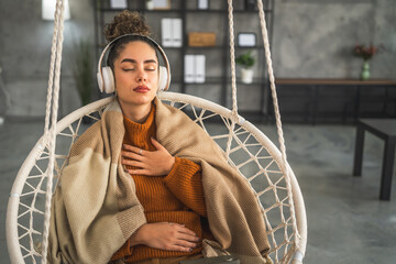 one woman meditate practice meditation at home self care concept