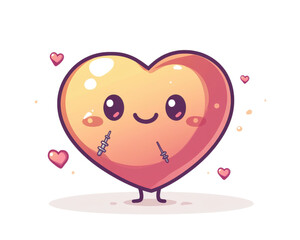 Cute, smiling heart character with stitched arms and love symbols.