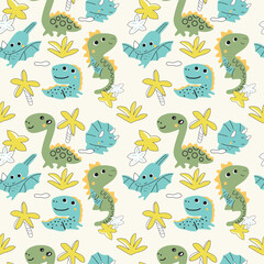 Dinosaur minimal cartoon seamless pattern background