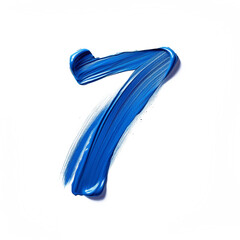 Number 7 made of blue paint brush stroke