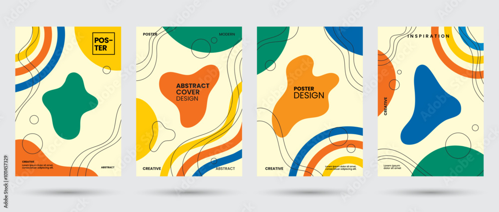 Sticker abstract art collection of geometric shapes backgrounds. vector fun doodle pattern and pop art creat