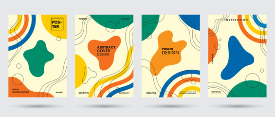 Abstract art collection of geometric shapes backgrounds. Vector fun doodle pattern and pop art creative covers design, modern poppet, retro and minimalism trendy