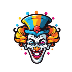 Vector Clown Mascot Logo Line Art with Thicker Outline on White Background.