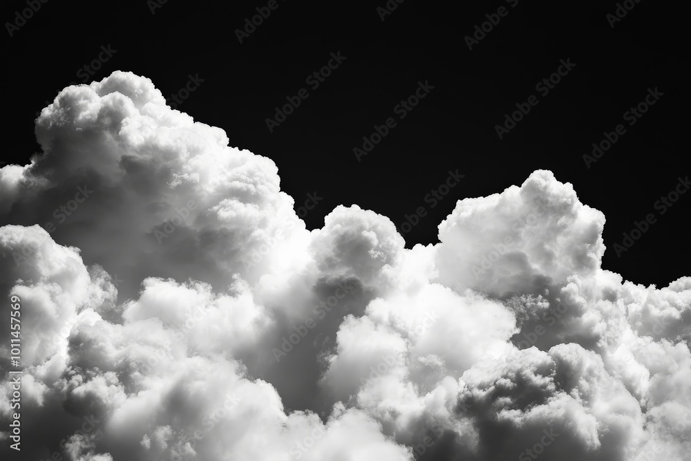 Poster This black and white image captures dramatic clouds against a stark dark backdrop, creating a sense of depth and majesty in a stunning artistic display.