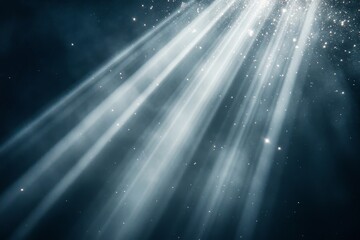 Fototapeta premium This serene image demonstrates white beams of light creating an enchanting effect as they emanate from a tranquil blue sky, embodying peace and quiet reflection.
