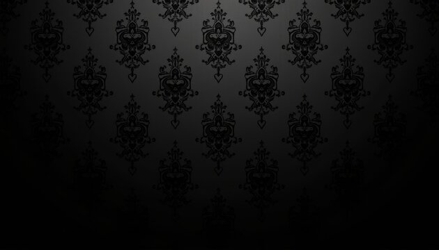 Fototapeta Elegant Damask Pattern in Black on Dark Background