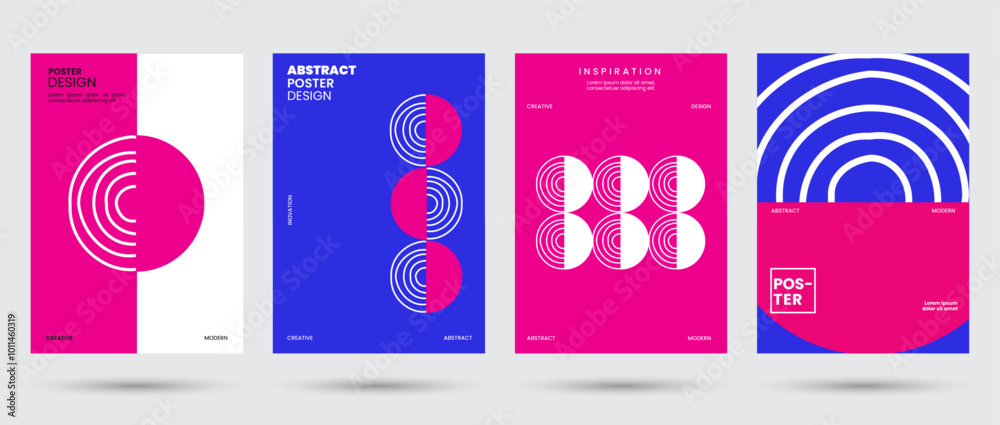 Poster abstract collection of geometric shapes backgrounds. brutal contemporary circle oval wave patterns. 