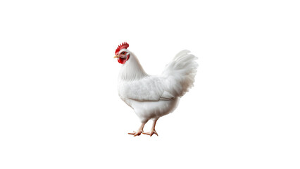 Fototapeta premium White Chicken Isolated on Transparent Background with Clean Feather Detail for Farm Animal Photography