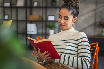 young adult woman one female read book or study at home