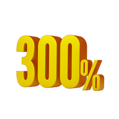 3d illustration of golden number 300 percent or 300% isolated on white background. 3d render.